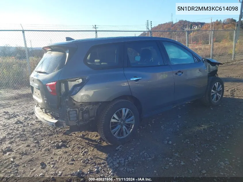 2019 Nissan Pathfinder Sl VIN: 5N1DR2MM3KC614098 Lot: 40827656