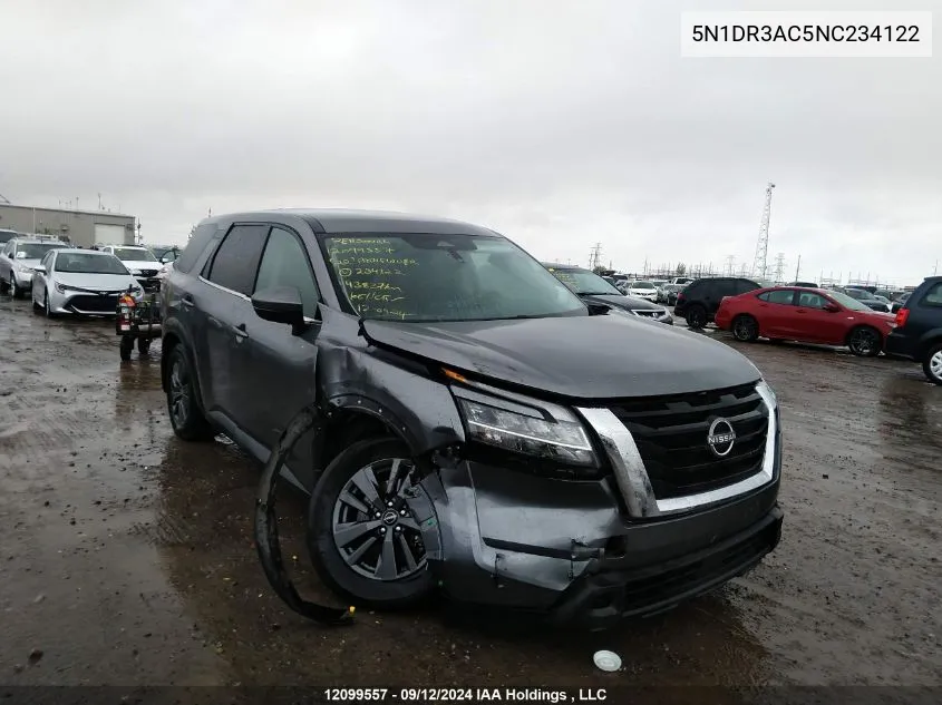 2022 Nissan Pathfinder S VIN: 5N1DR3AC5NC234122 Lot: 12099557