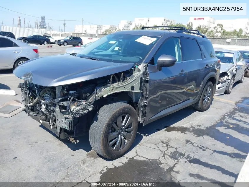 2022 Nissan Pathfinder Sv 2Wd VIN: 5N1DR3BA4NC257954 Lot: 40077234