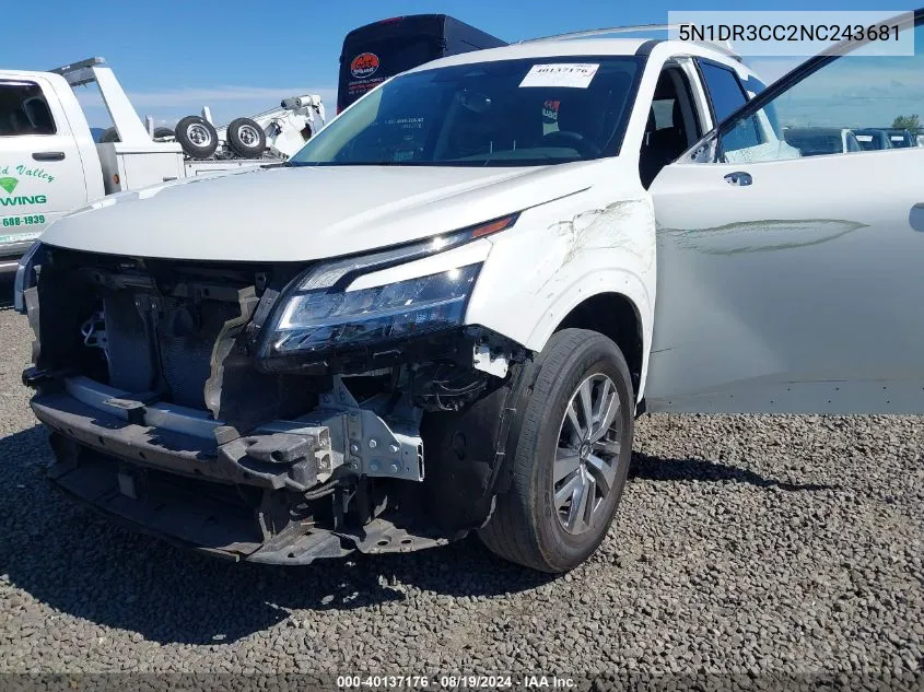 2022 Nissan Pathfinder Sl 4Wd VIN: 5N1DR3CC2NC243681 Lot: 40137176