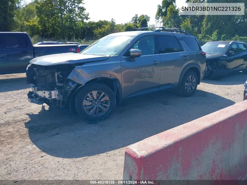 2022 Nissan Pathfinder Sv 4Wd VIN: 5N1DR3BD1NC221326 Lot: 40315135