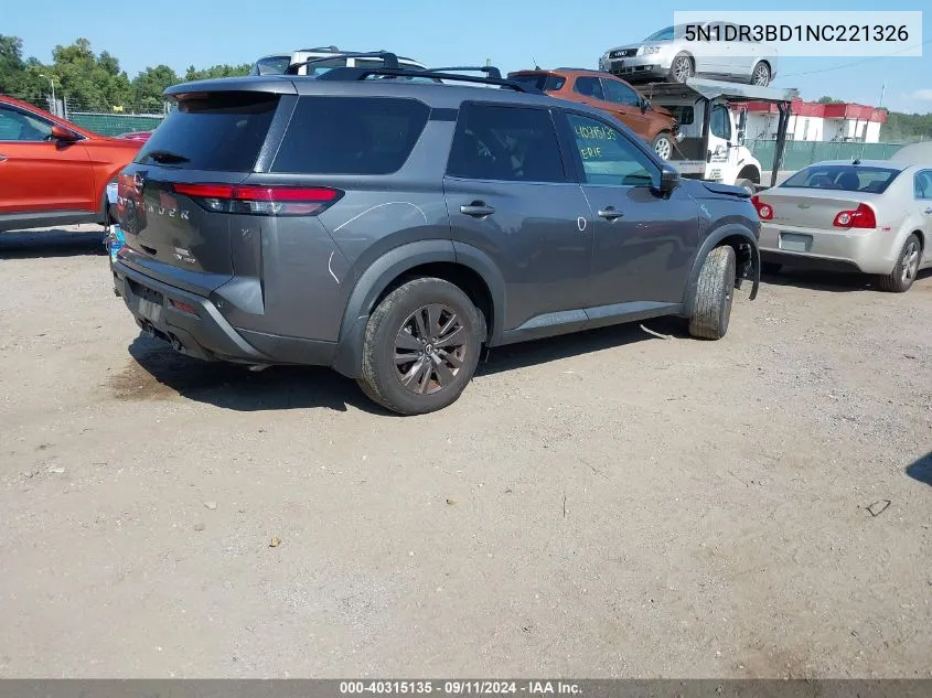 2022 Nissan Pathfinder Sv 4Wd VIN: 5N1DR3BD1NC221326 Lot: 40315135