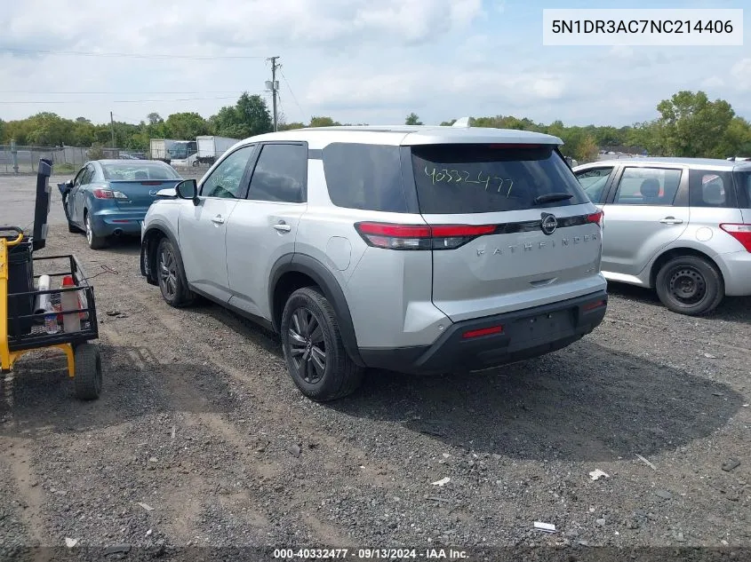 2022 Nissan Pathfinder S 4Wd VIN: 5N1DR3AC7NC214406 Lot: 40332477