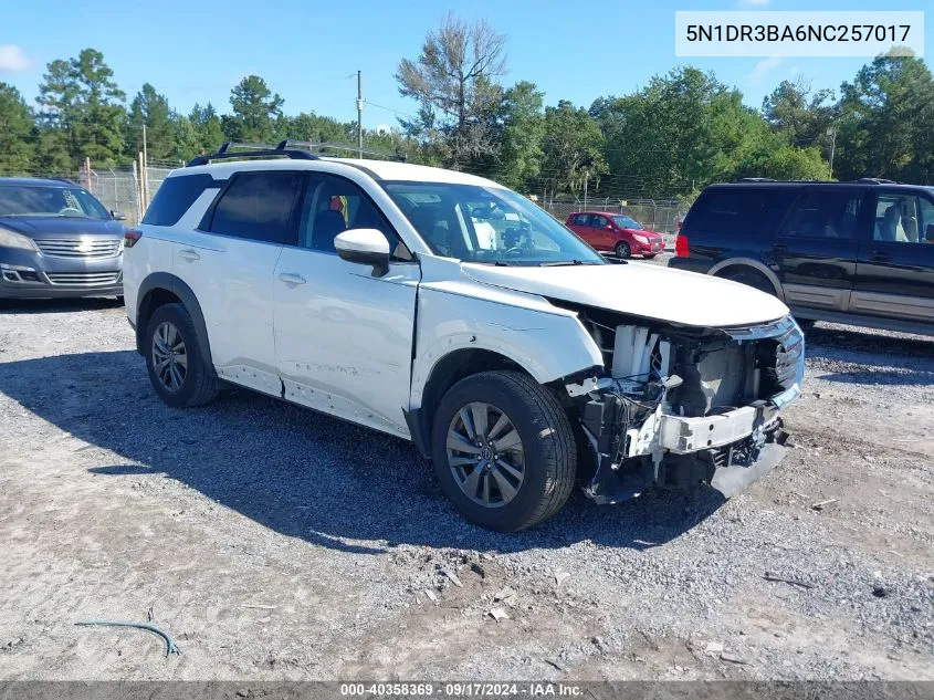 2022 Nissan Pathfinder Sv 2Wd VIN: 5N1DR3BA6NC257017 Lot: 40358369