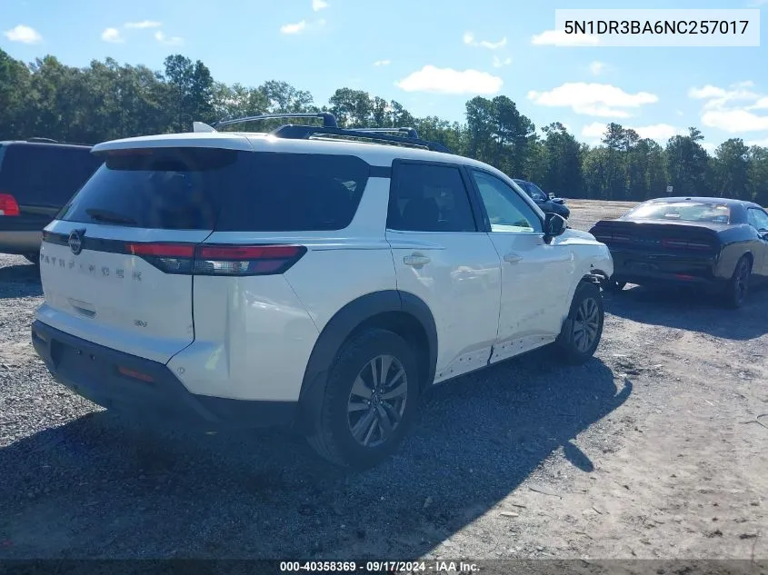 2022 Nissan Pathfinder Sv 2Wd VIN: 5N1DR3BA6NC257017 Lot: 40358369