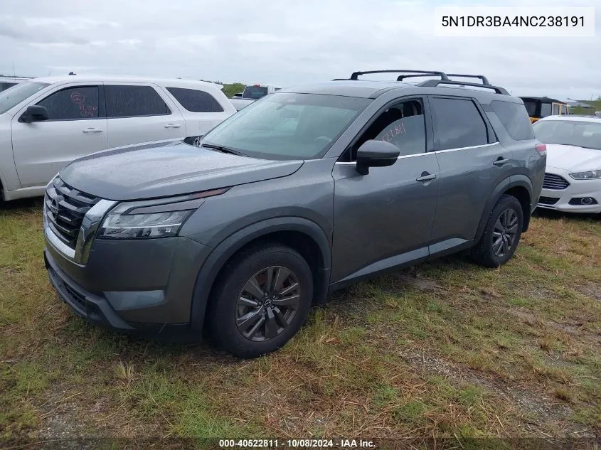 2022 Nissan Pathfinder Sv VIN: 5N1DR3BA4NC238191 Lot: 40522811