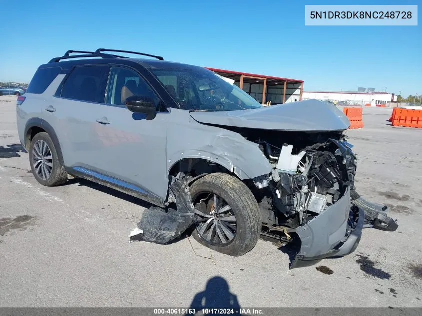 2022 Nissan Pathfinder Platinum 4Wd VIN: 5N1DR3DK8NC248728 Lot: 40615163