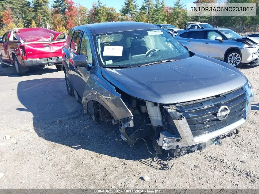 2022 Nissan Pathfinder S 4Wd VIN: 5N1DR3AC6NC233867 Lot: 40622302