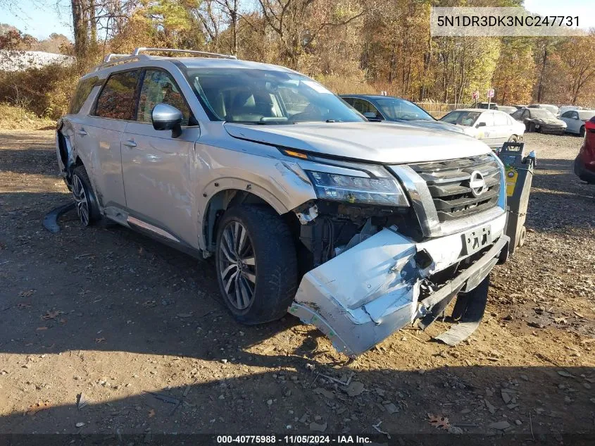 2022 Nissan Pathfinder Platinum 4Wd VIN: 5N1DR3DK3NC247731 Lot: 40775988