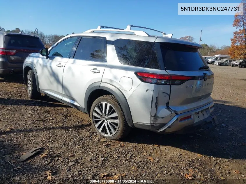 2022 Nissan Pathfinder Platinum 4Wd VIN: 5N1DR3DK3NC247731 Lot: 40775988