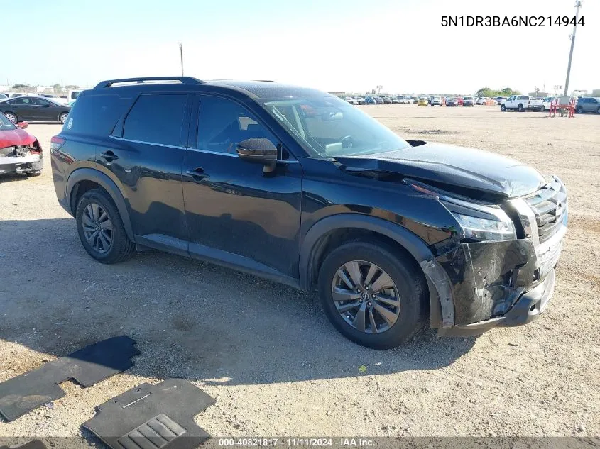 2022 Nissan Pathfinder Sv 2Wd VIN: 5N1DR3BA6NC214944 Lot: 40821817