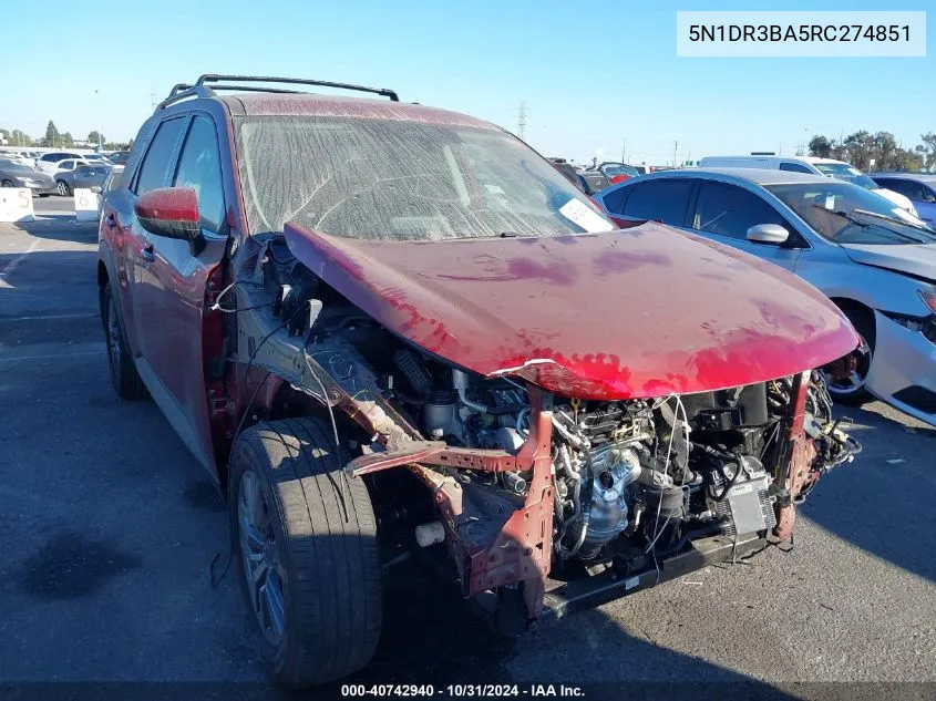 2024 Nissan Pathfinder Sv Fwd VIN: 5N1DR3BA5RC274851 Lot: 40742940