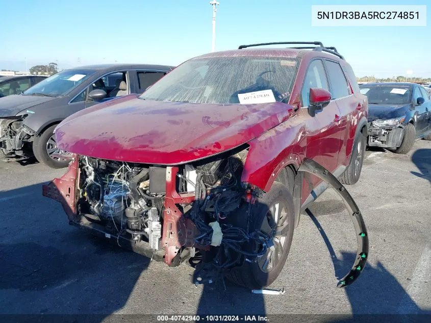 2024 Nissan Pathfinder Sv Fwd VIN: 5N1DR3BA5RC274851 Lot: 40742940