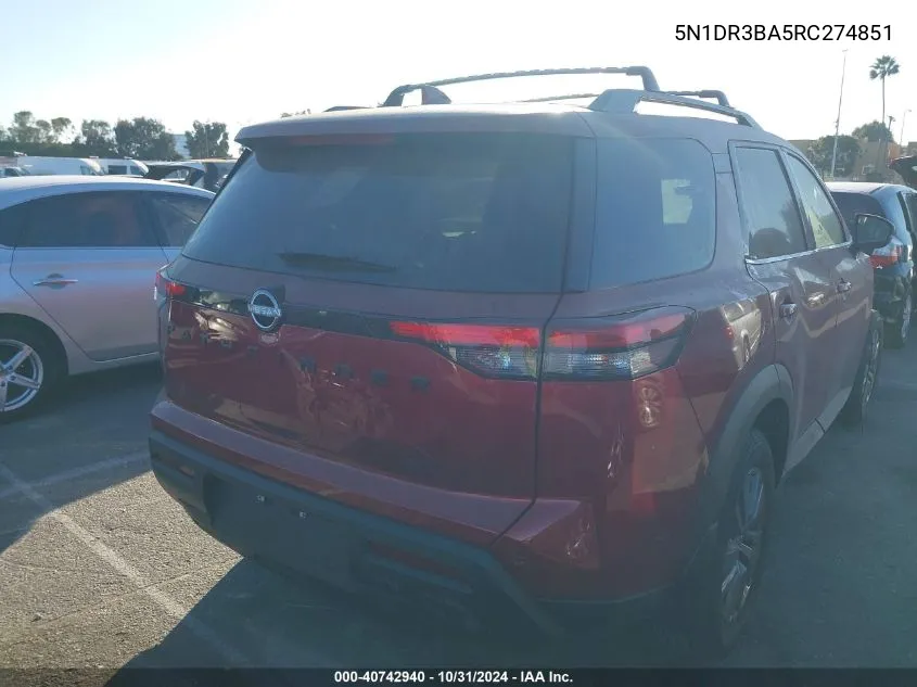 2024 Nissan Pathfinder Sv Fwd VIN: 5N1DR3BA5RC274851 Lot: 40742940