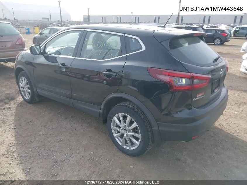 2021 Nissan Qashqai VIN: JN1BJ1AW1MW443648 Lot: 12136772