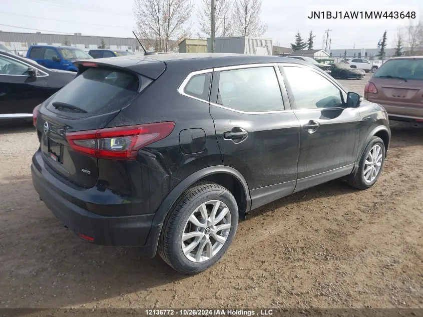 2021 Nissan Qashqai VIN: JN1BJ1AW1MW443648 Lot: 12136772