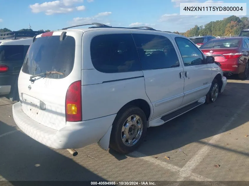 2000 Nissan Quest Gle/Gxe/Se-Cloth/Se-Leather VIN: 4N2XN11T5YD800004 Lot: 40594985