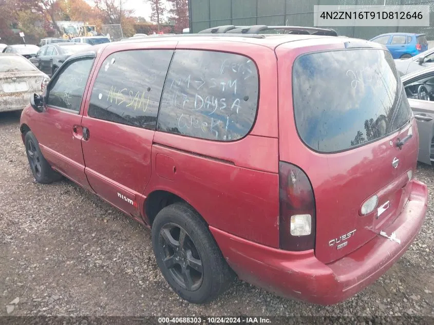 2001 Nissan Quest Se VIN: 4N2ZN16T91D812646 Lot: 40688303