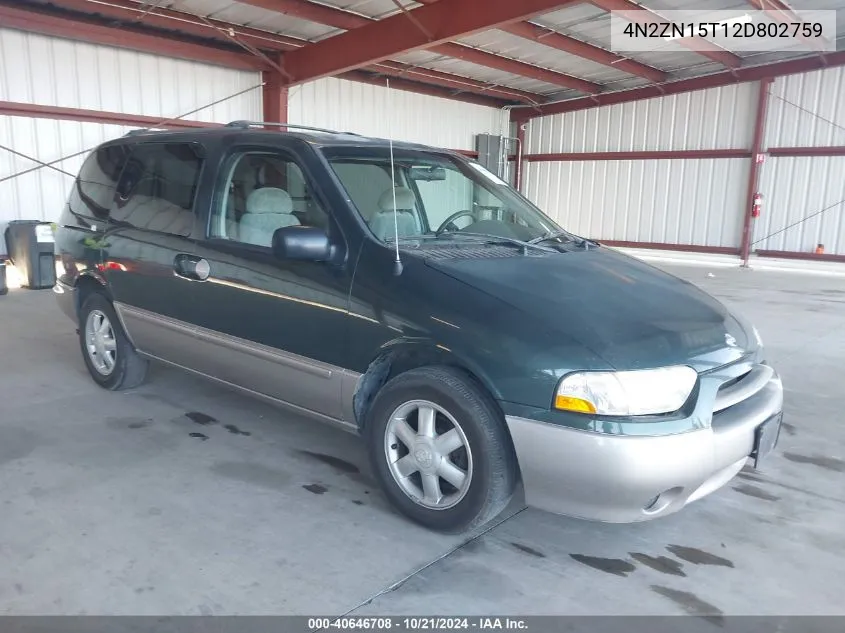 2002 Nissan Quest Gxe VIN: 4N2ZN15T12D802759 Lot: 40646708