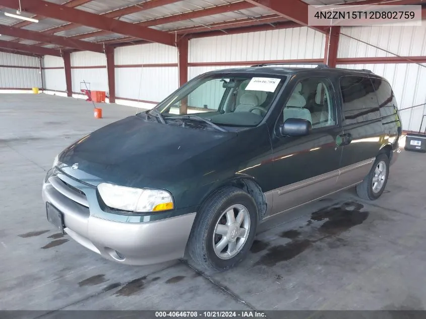 2002 Nissan Quest Gxe VIN: 4N2ZN15T12D802759 Lot: 40646708