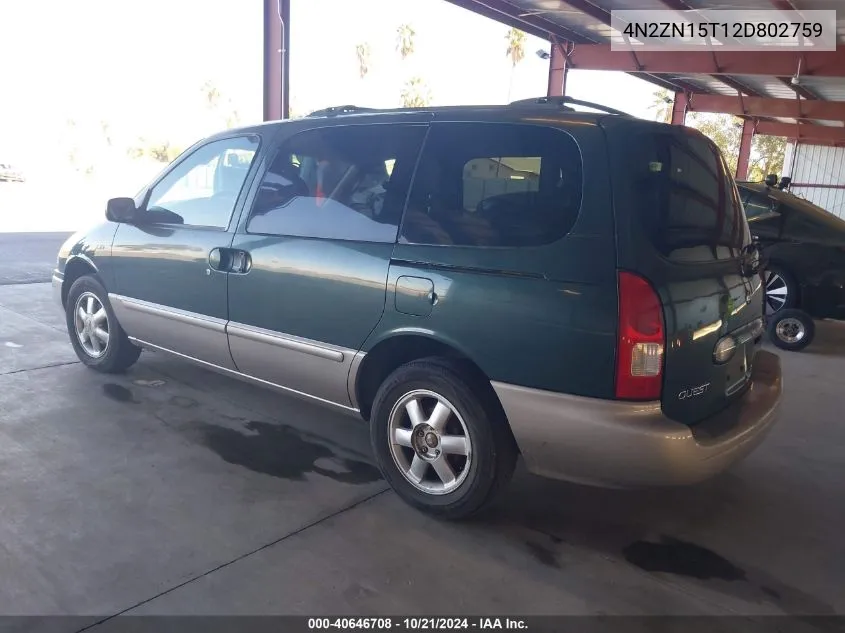 2002 Nissan Quest Gxe VIN: 4N2ZN15T12D802759 Lot: 40646708