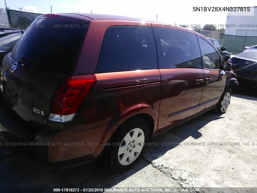 2004 Nissan Quest VIN: 5N1BV28X4N327815 Lot: 17818273