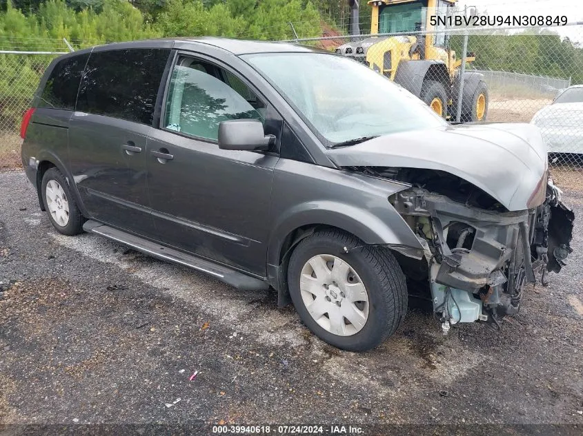 2004 Nissan Quest 3.5 S VIN: 5N1BV28U94N308849 Lot: 39940618