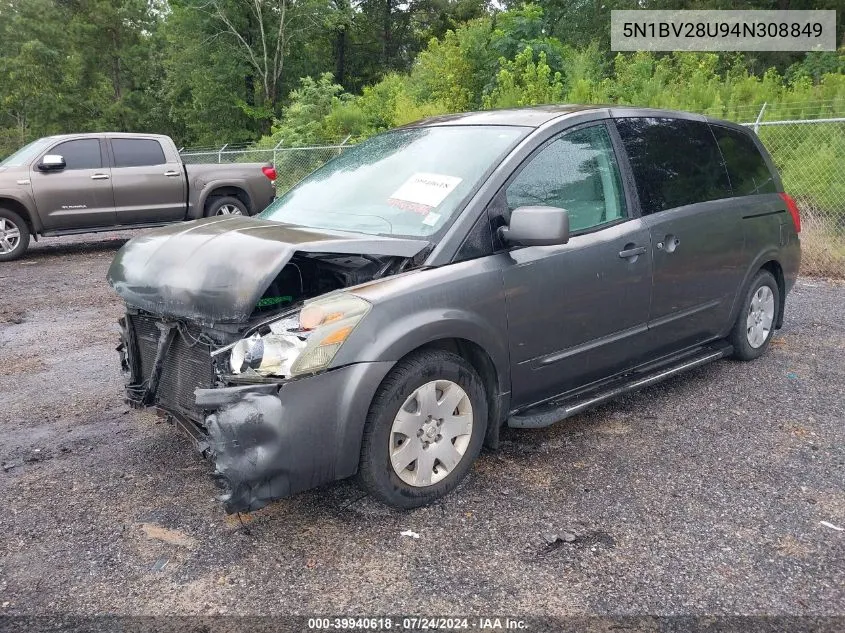 2004 Nissan Quest 3.5 S VIN: 5N1BV28U94N308849 Lot: 39940618