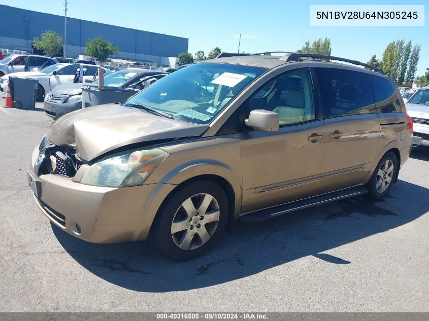 2004 Nissan Quest 3.5 Se VIN: 5N1BV28U64N305245 Lot: 40316505