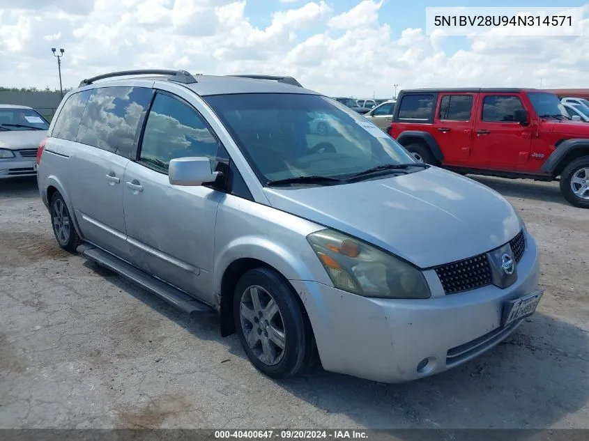 2004 Nissan Quest 3.5 Sl VIN: 5N1BV28U94N314571 Lot: 40400647