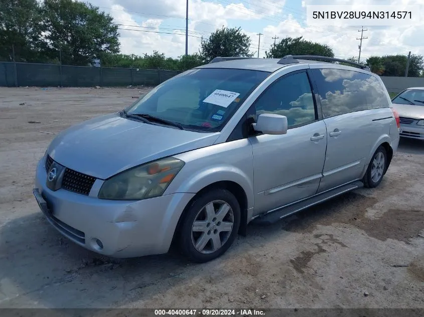 2004 Nissan Quest 3.5 Sl VIN: 5N1BV28U94N314571 Lot: 40400647