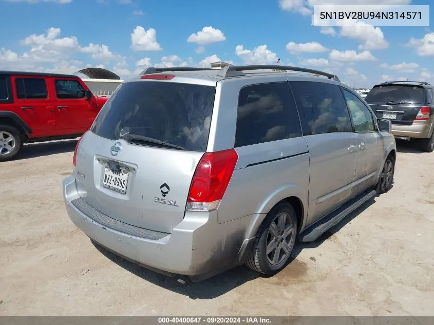 2004 Nissan Quest 3.5 Sl VIN: 5N1BV28U94N314571 Lot: 40400647