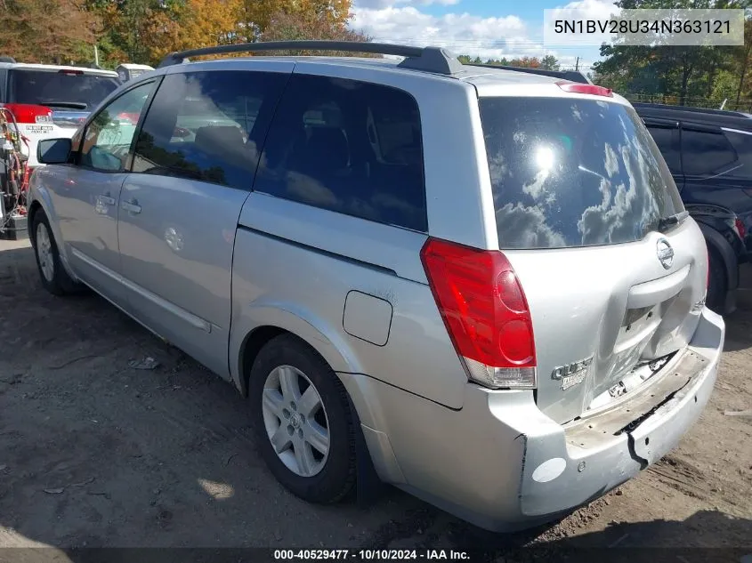 2004 Nissan Quest 3.5 Sl VIN: 5N1BV28U34N363121 Lot: 40529477