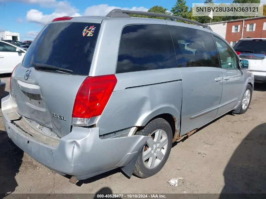 2004 Nissan Quest 3.5 Sl VIN: 5N1BV28U34N363121 Lot: 40529477