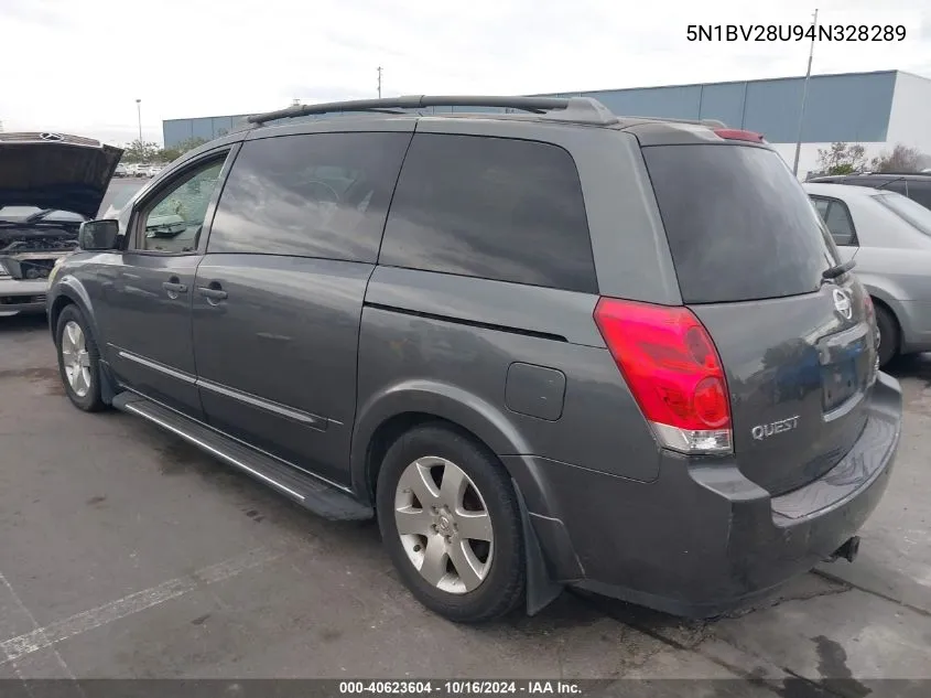 2004 Nissan Quest 3.5 Se VIN: 5N1BV28U94N328289 Lot: 40623604