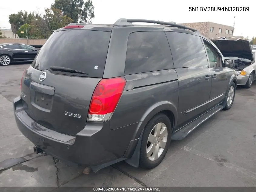 2004 Nissan Quest 3.5 Se VIN: 5N1BV28U94N328289 Lot: 40623604