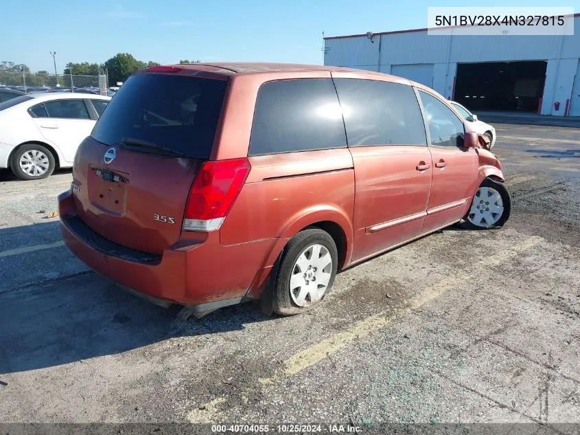 2004 Nissan Quest VIN: 5N1BV28X4N327815 Lot: 40704055