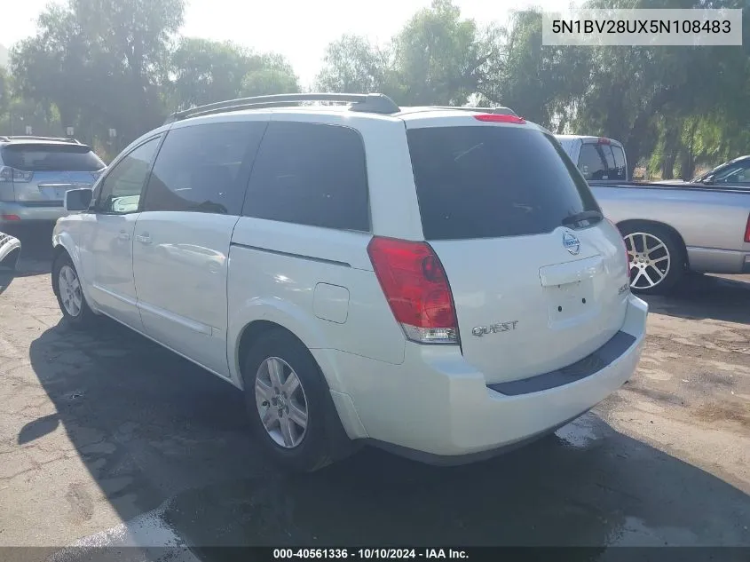 2005 Nissan Quest 3.5 Sl VIN: 5N1BV28UX5N108483 Lot: 40561336