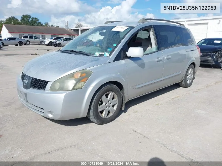 2005 Nissan Quest 3.5 Sl VIN: 5N1BV28U35N122953 Lot: 40721049