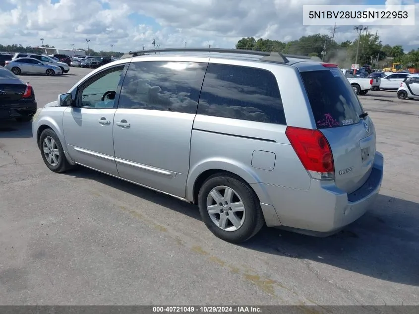 2005 Nissan Quest 3.5 Sl VIN: 5N1BV28U35N122953 Lot: 40721049