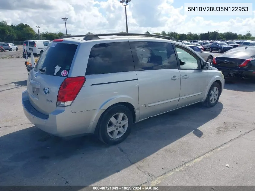 2005 Nissan Quest 3.5 Sl VIN: 5N1BV28U35N122953 Lot: 40721049