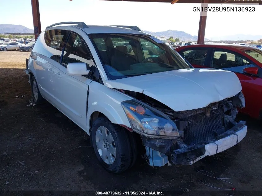 2005 Nissan Quest 3.5 S VIN: 5N1BV28U95N136923 Lot: 40779632