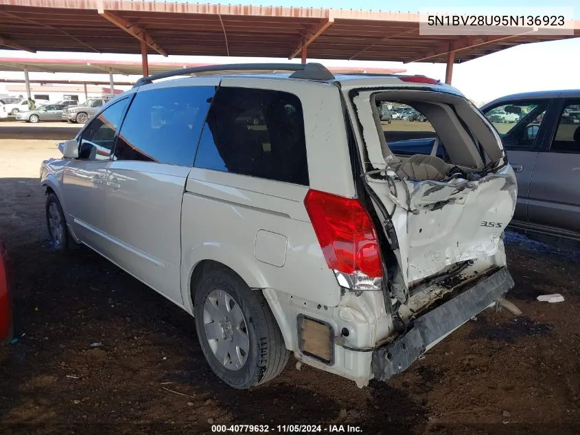 2005 Nissan Quest 3.5 S VIN: 5N1BV28U95N136923 Lot: 40779632