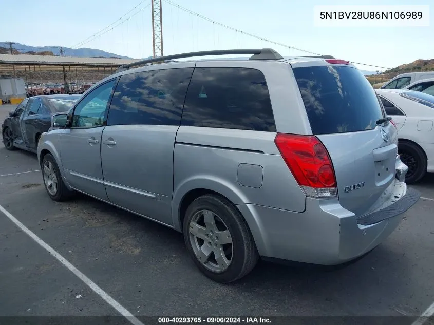 2006 Nissan Quest 3.5 Se VIN: 5N1BV28U86N106989 Lot: 40293765