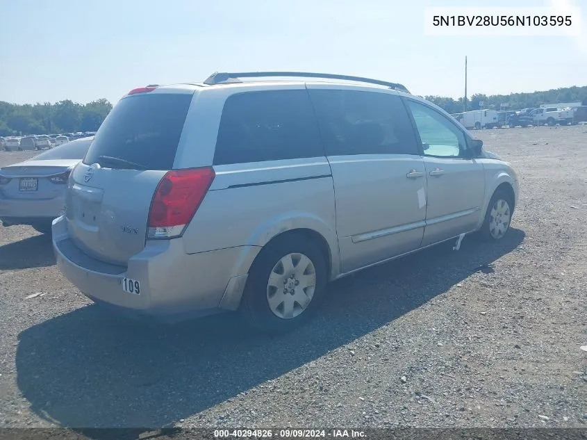 2006 Nissan Quest 3.5 S VIN: 5N1BV28U56N103595 Lot: 40294826