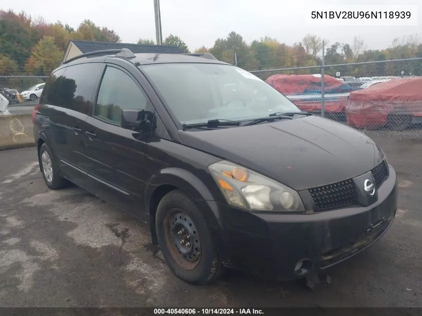 2006 Nissan Quest S/Se/Sl VIN: 5N1BV28U96N118939 Lot: 40540606