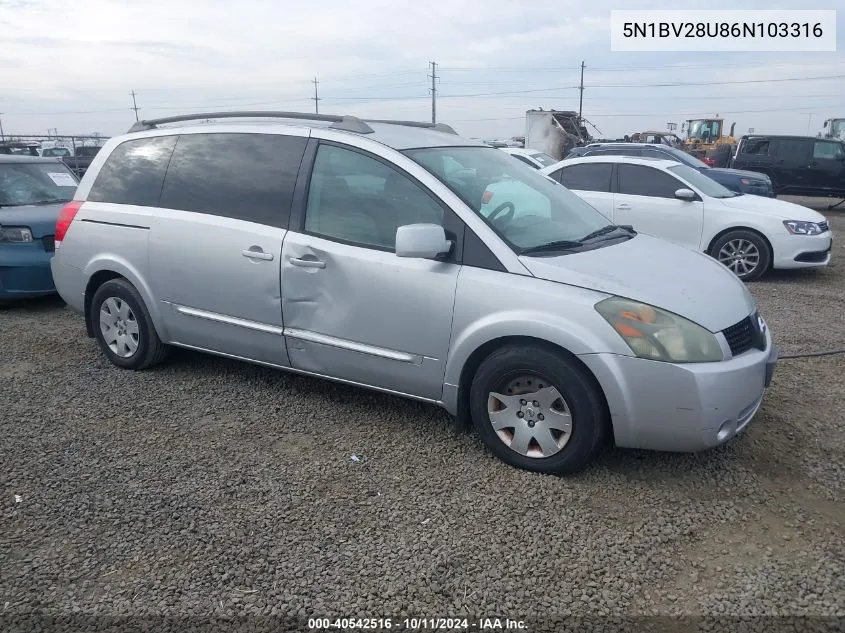 2006 Nissan Quest 3.5 VIN: 5N1BV28U86N103316 Lot: 40542516