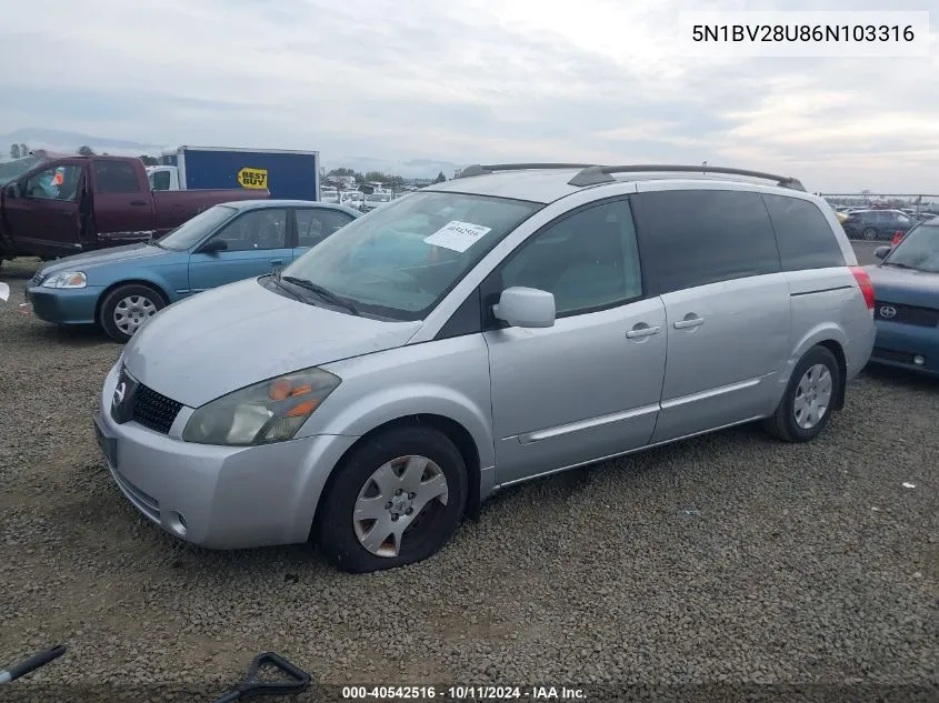 2006 Nissan Quest 3.5 VIN: 5N1BV28U86N103316 Lot: 40542516