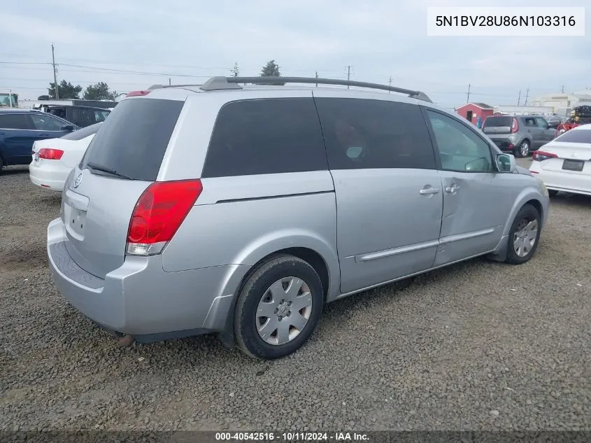 2006 Nissan Quest 3.5 VIN: 5N1BV28U86N103316 Lot: 40542516