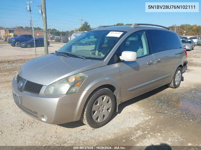 2006 Nissan Quest VIN: 5N1BV28U76N102111 Lot: 40727635